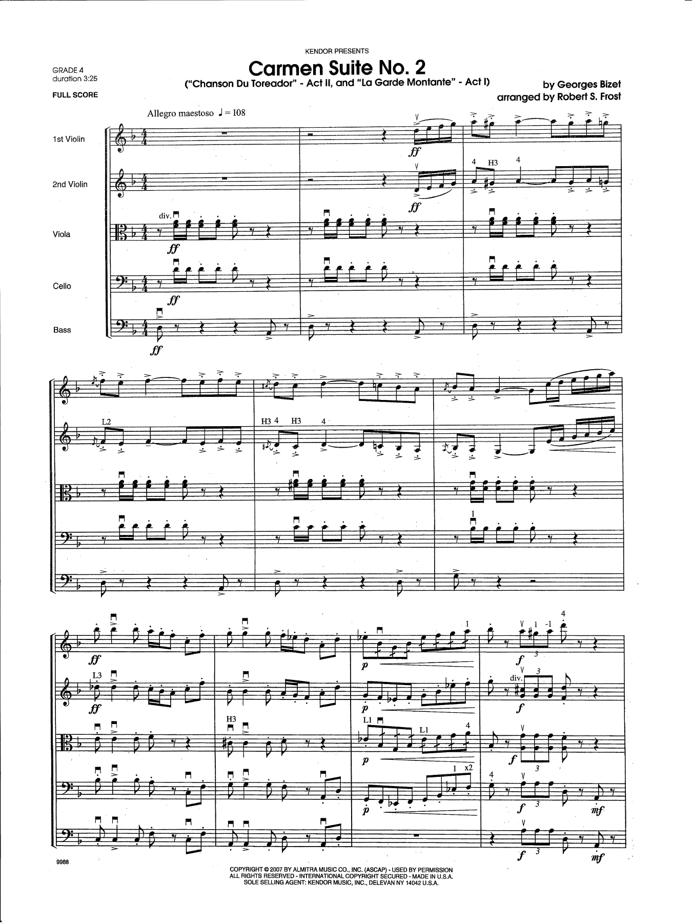 Download Georges Bizet Carmen Suite No. 2 (Chanson Du Toreador Sheet Music