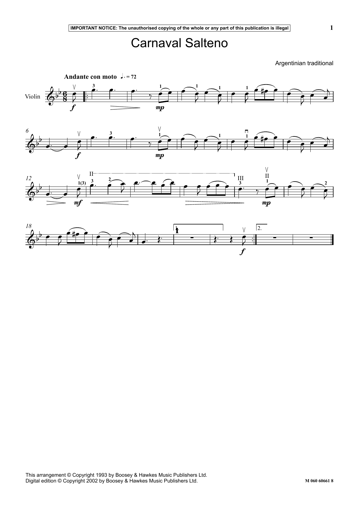 Download Argentinian Traditional Carnaval Salteno Sheet Music