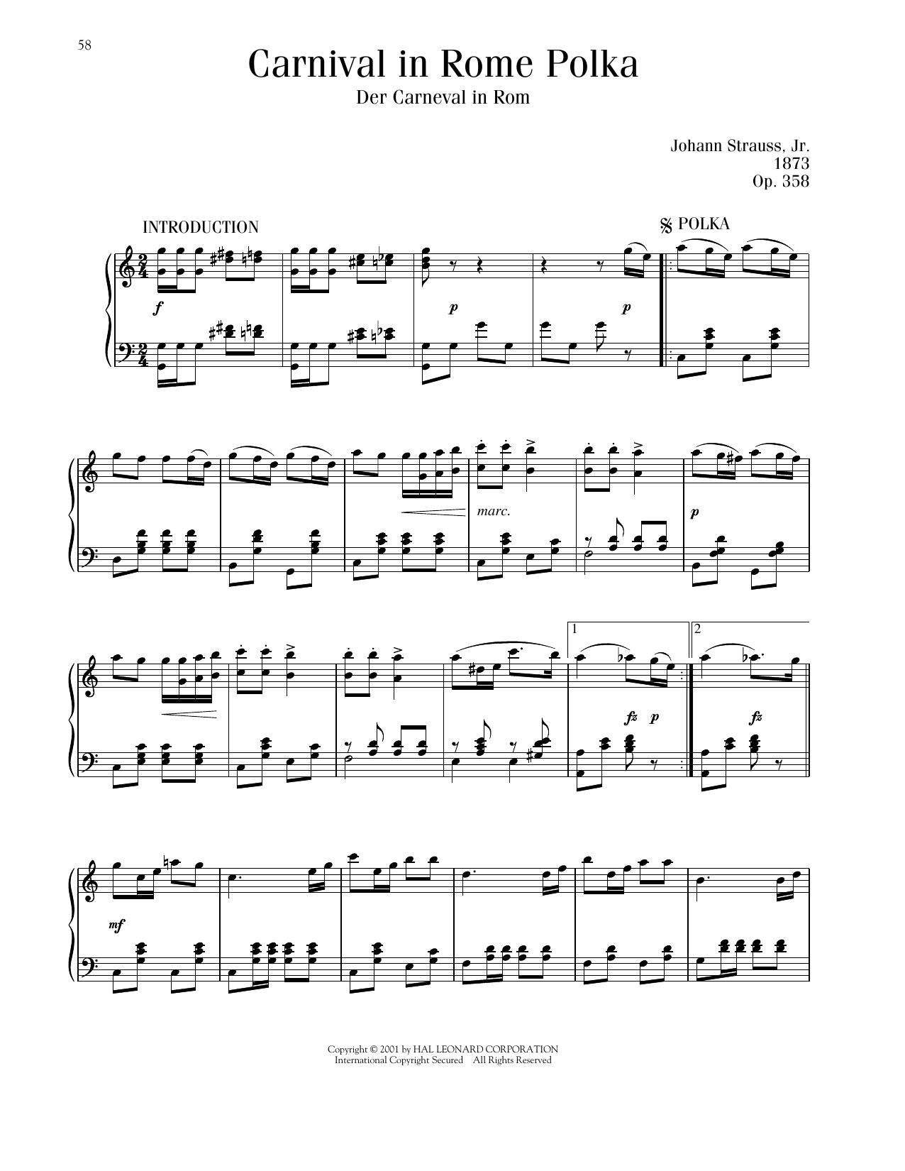 Johann Strauss Carnival In Rome Polka, Op. 358 sheet music notes printable PDF score