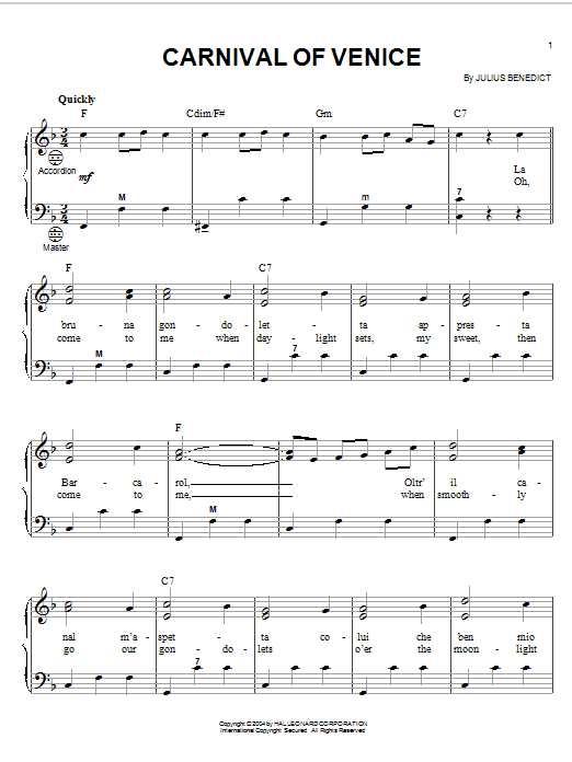 Julius Benedict Carnival Of Venice sheet music notes printable PDF score