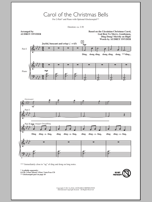 Download Audrey Snyder Carol Of The Christmas Bells Sheet Music