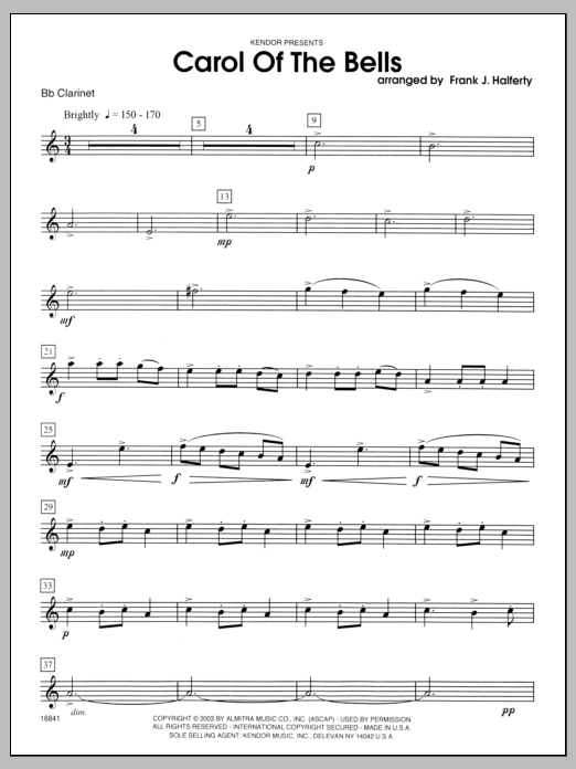 Download Halferty Carol of the Bells - Clarinet Sheet Music
