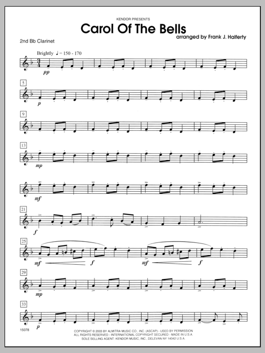 Download Halferty Carol of the Bells - Clarinet 2 Sheet Music