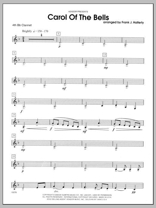 Download Halferty Carol of the Bells - Clarinet 4 Sheet Music