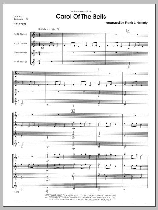 Download Halferty Carol of the Bells - Full Score Sheet Music