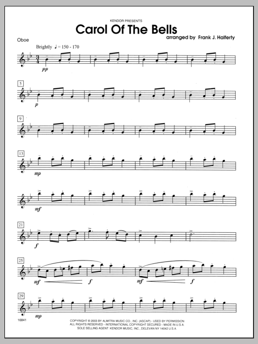 Download Halferty Carol of the Bells - Oboe Sheet Music