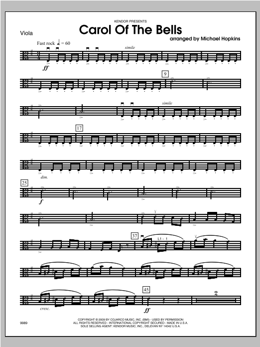 Download Michael Hopkins Carol of the Bells - Viola Sheet Music