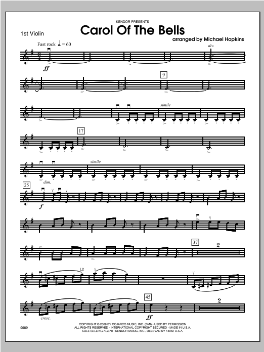 Download Michael Hopkins Carol of the Bells - Violin 1 Sheet Music