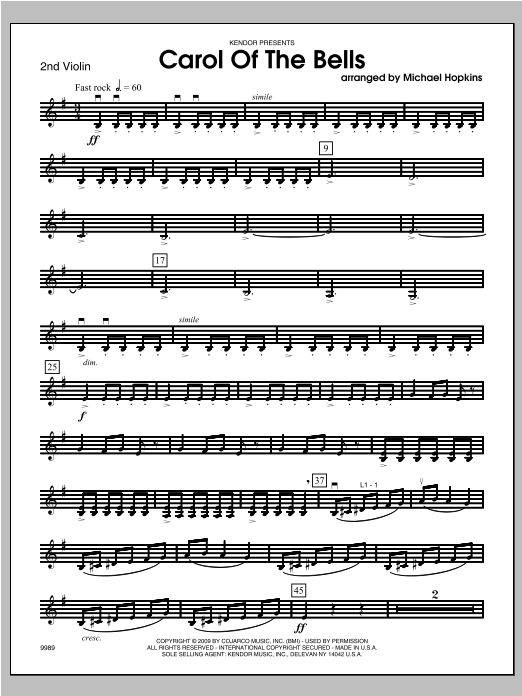 Download Michael Hopkins Carol of the Bells - Violin 2 Sheet Music