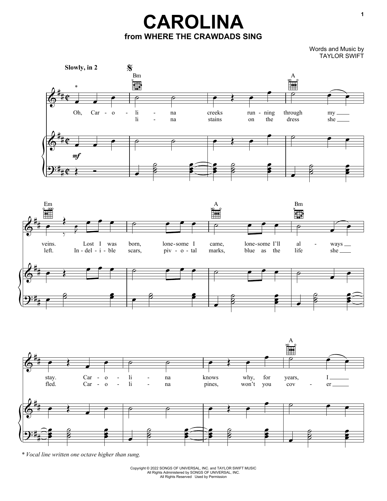 Download Taylor Swift Carolina (from Where The Crawdads Sing) Sheet Music