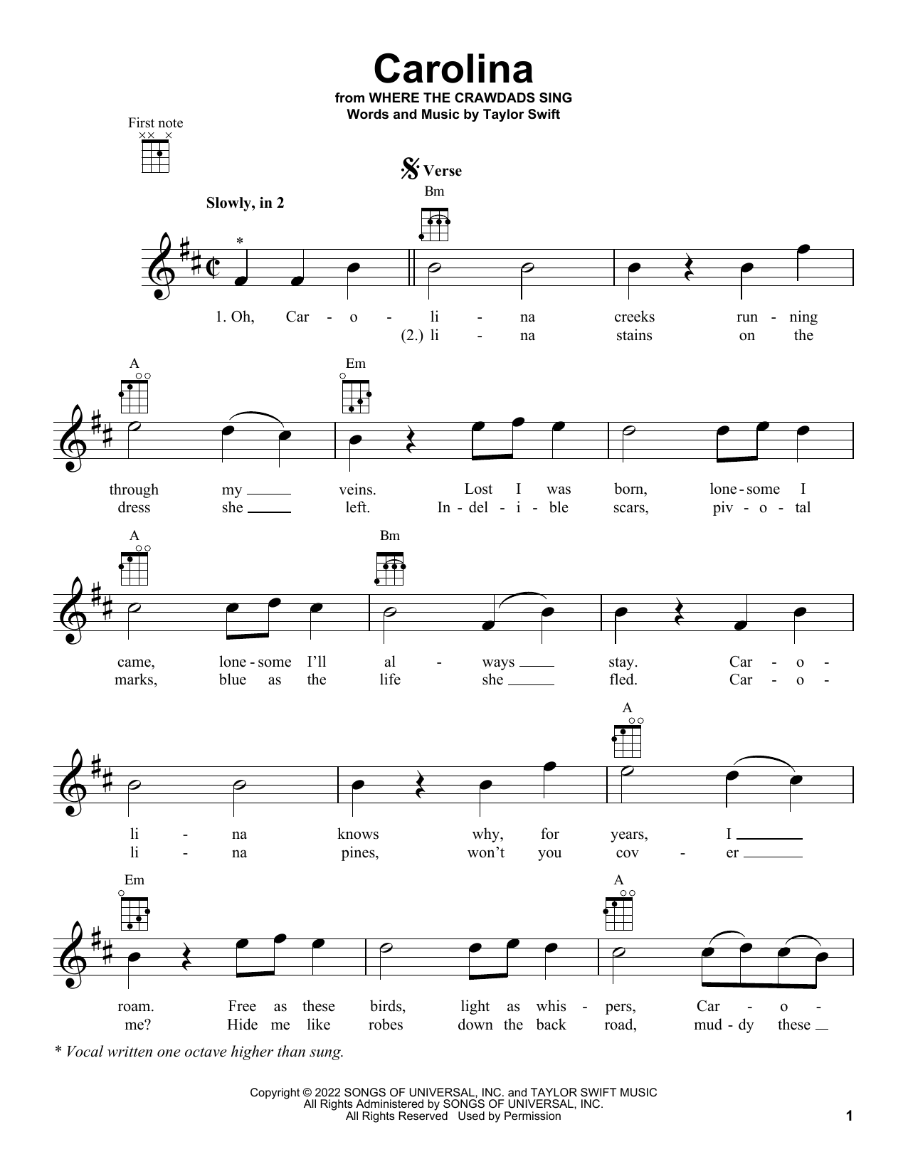 Download Taylor Swift Carolina (from Where The Crawdad Sings) Sheet Music