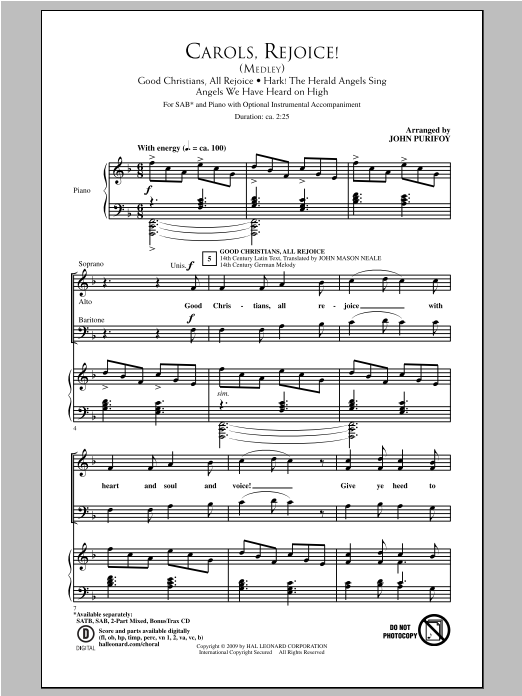 Download John Purifoy Carols, Rejoice (Medley) Sheet Music
