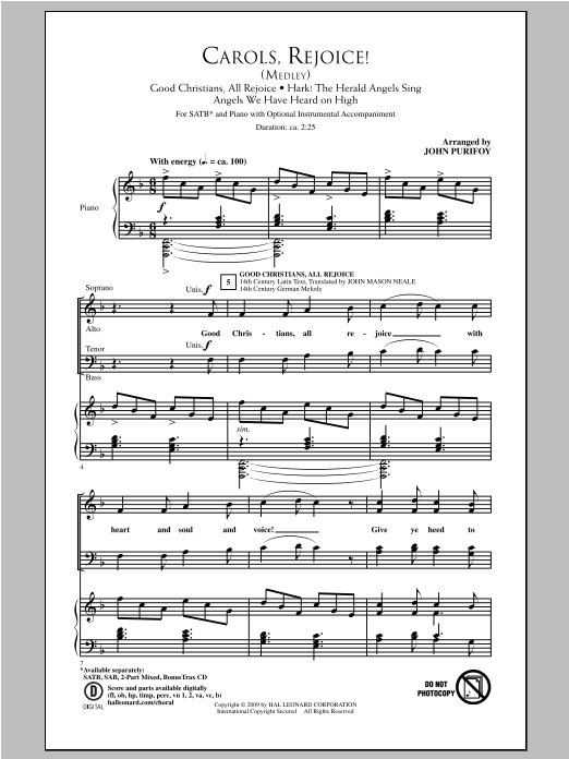 Download John Purifoy Carols, Rejoice (Medley) Sheet Music