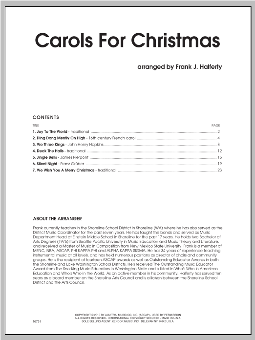 Download Halferty Carols for Christmas - Full Score Sheet Music