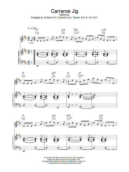 The Corrs Carraroe Jig sheet music notes printable PDF score