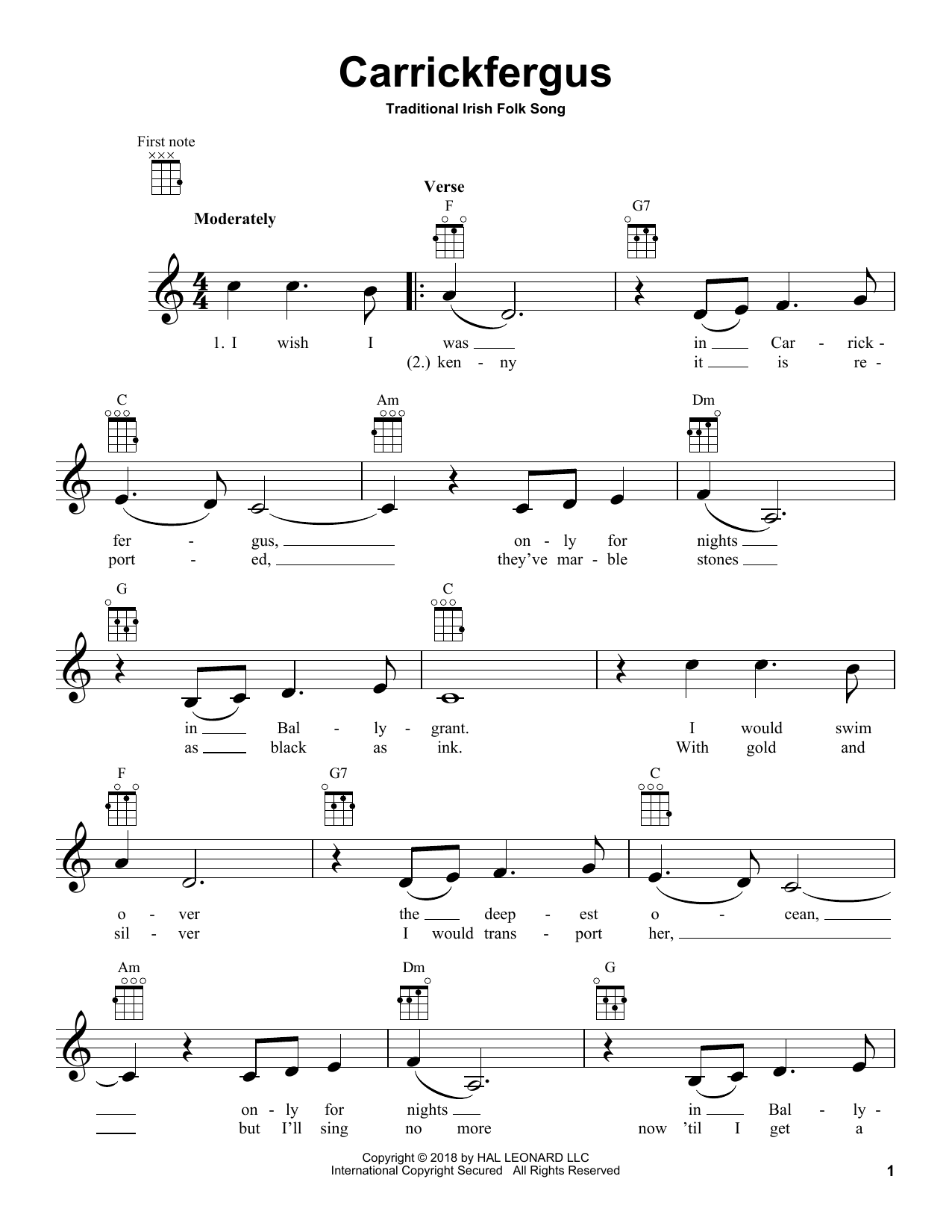 Download Traditional Irish Folk Song Carrickfergus Sheet Music