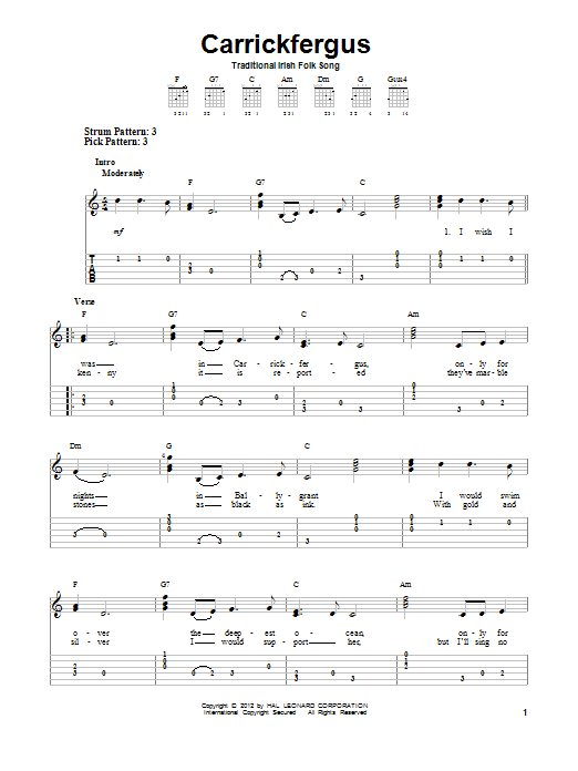 Download Traditional Irish Folk Song Carrickfergus Sheet Music