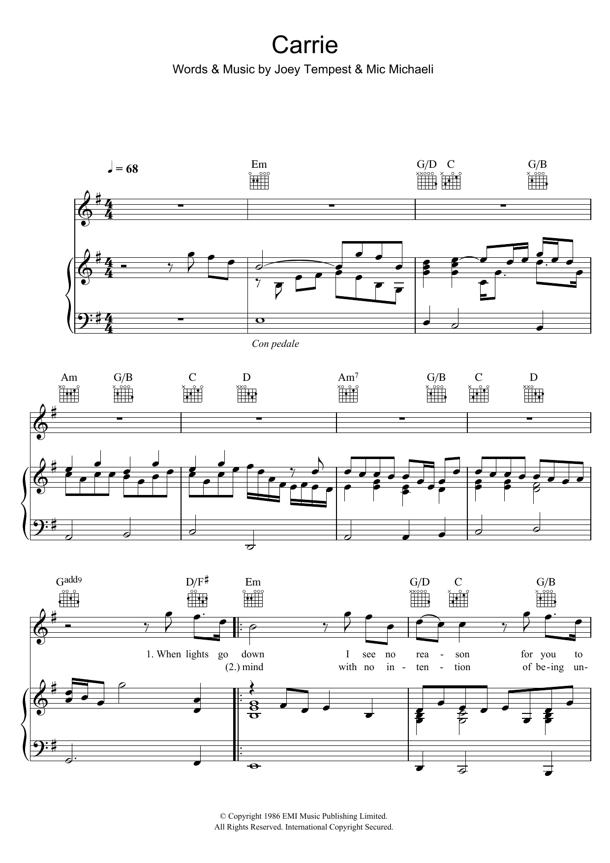 Download Europe Carrie Sheet Music