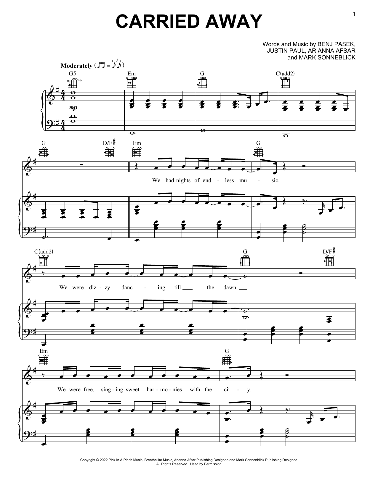 Download Shawn Mendes Carried Away (from Lyle, Lyle, Crocodil Sheet Music