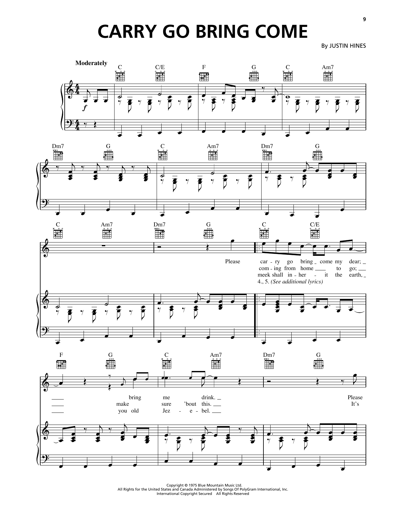 Download Justin Hinds Carry Go Bring Come Sheet Music