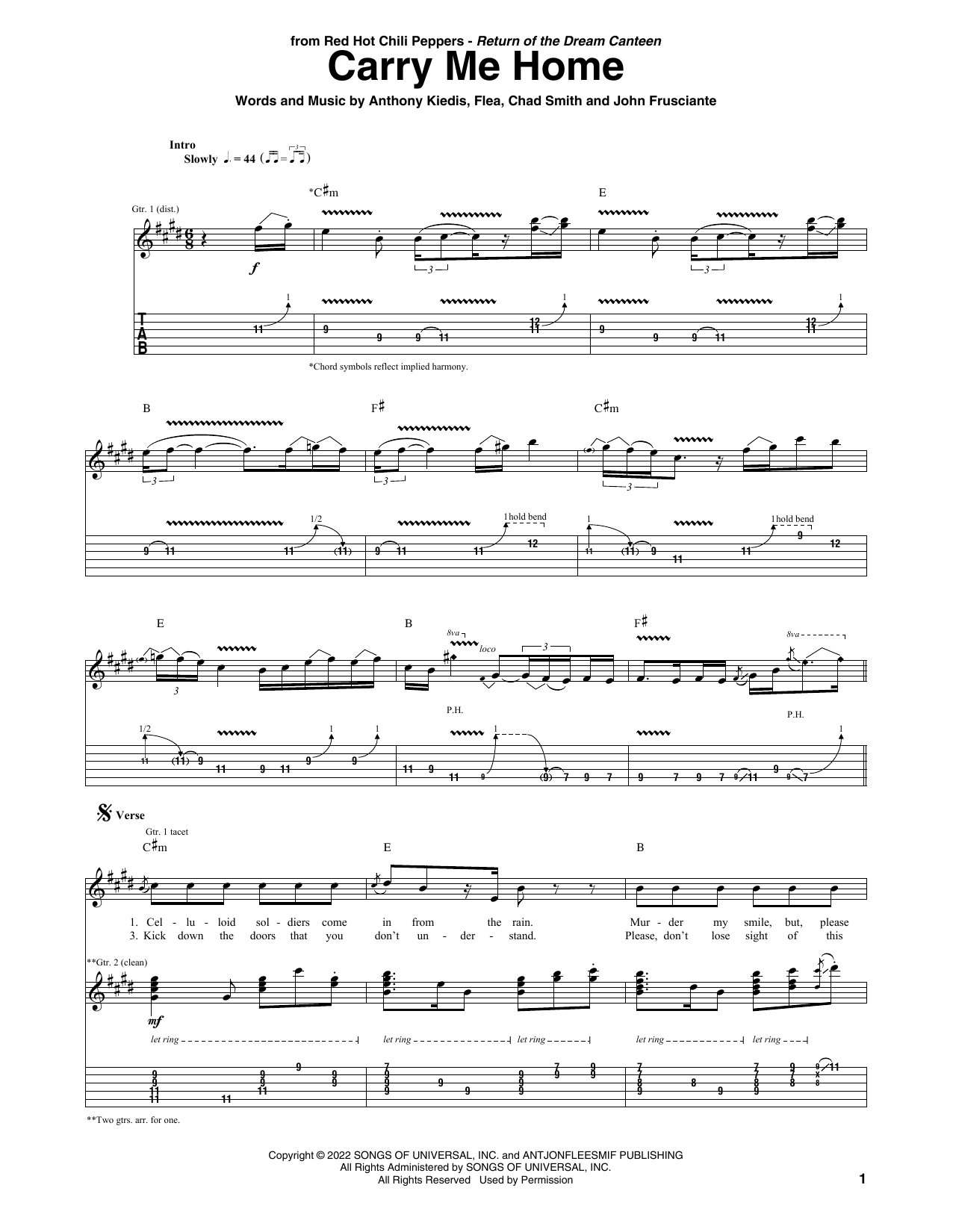 Download Red Hot Chili Peppers Carry Me Home Sheet Music