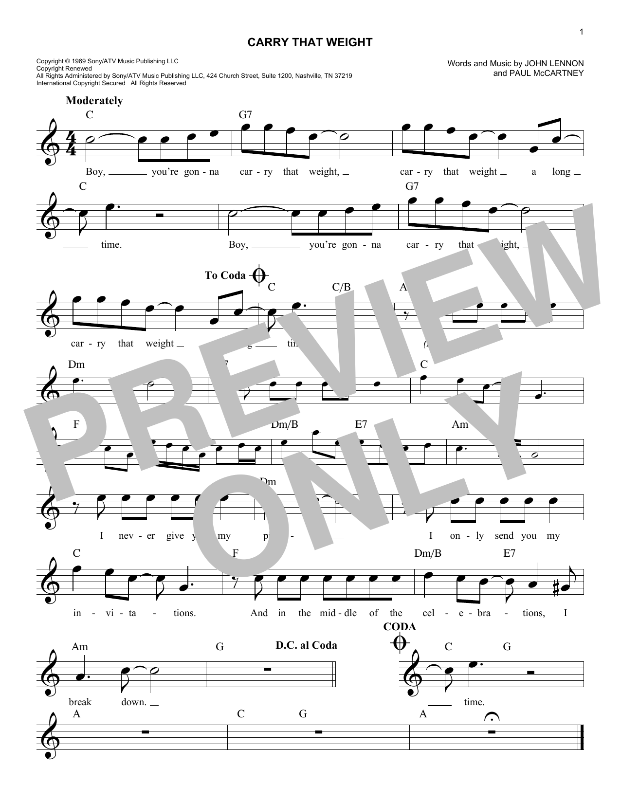 Download The Beatles Carry That Weight Sheet Music