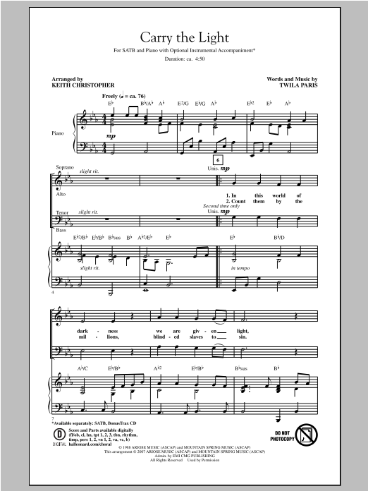 Download Keith Christopher Carry The Light Sheet Music