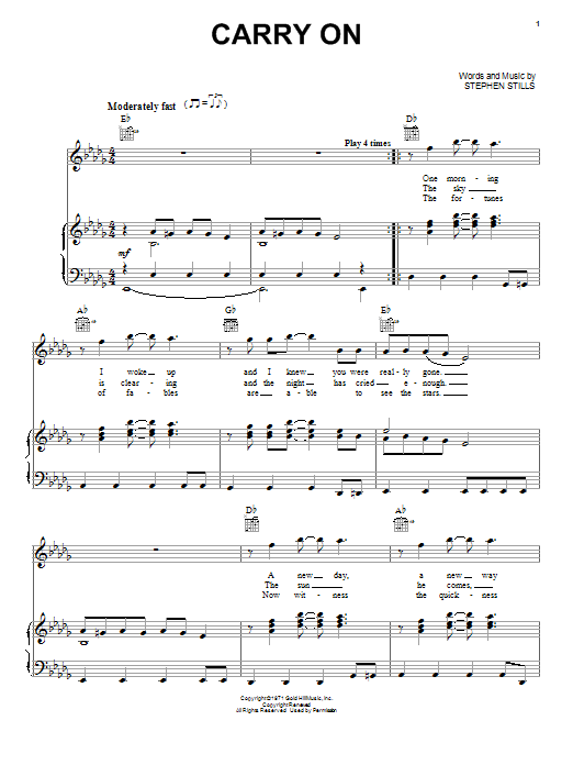 Crosby, Stills & Nash Carry On sheet music notes printable PDF score