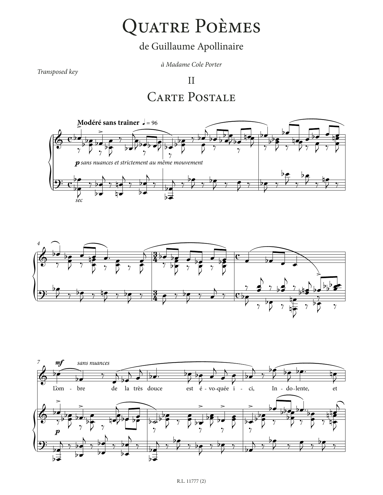 Francis Poulenc Carte postale (High Voice) sheet music notes printable PDF score
