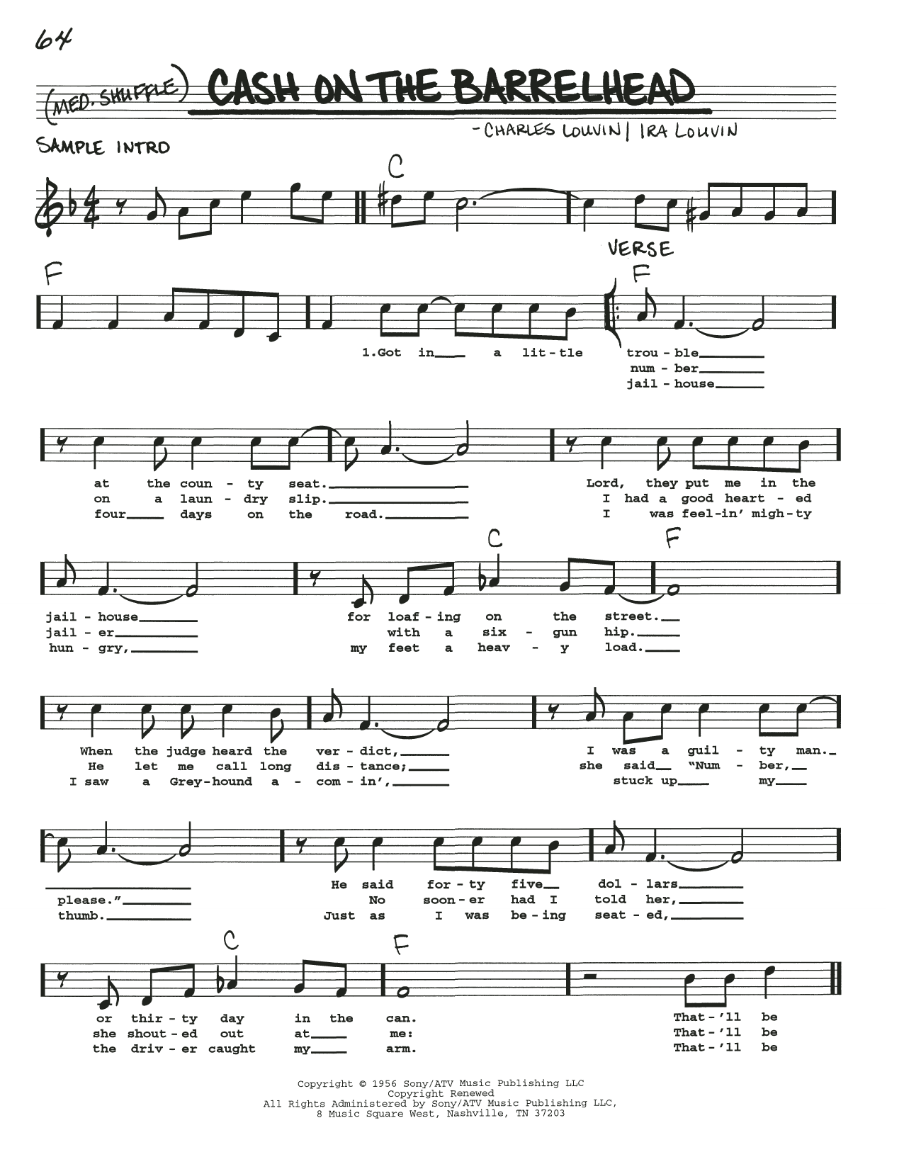 Download The Louvin Brothers Cash On The Barrelhead Sheet Music