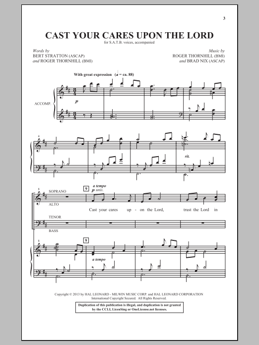 Download Brad Nix Cast Your Cares Upon The Lord Sheet Music