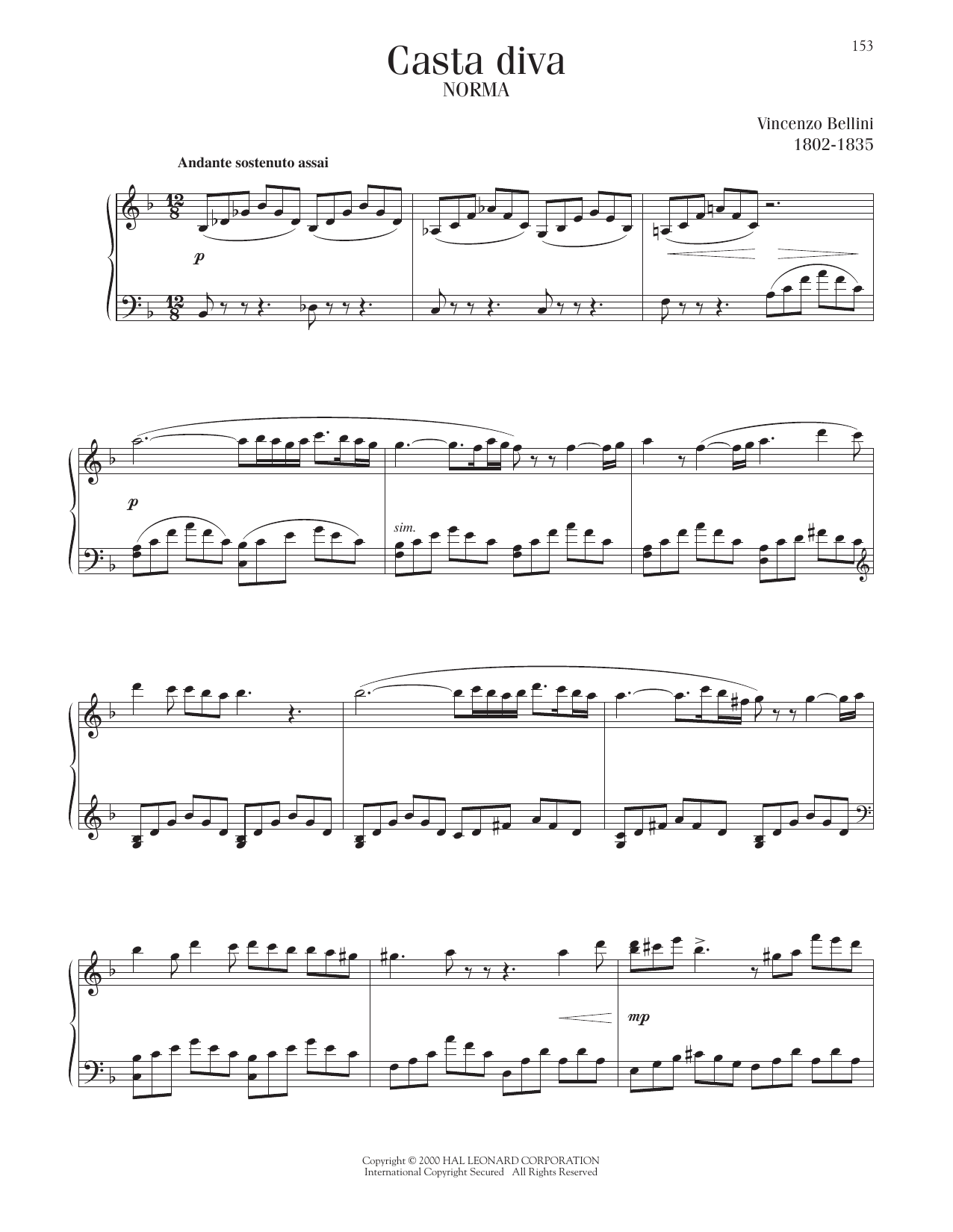 Vincenzo Bellini Casta Diva sheet music notes printable PDF score