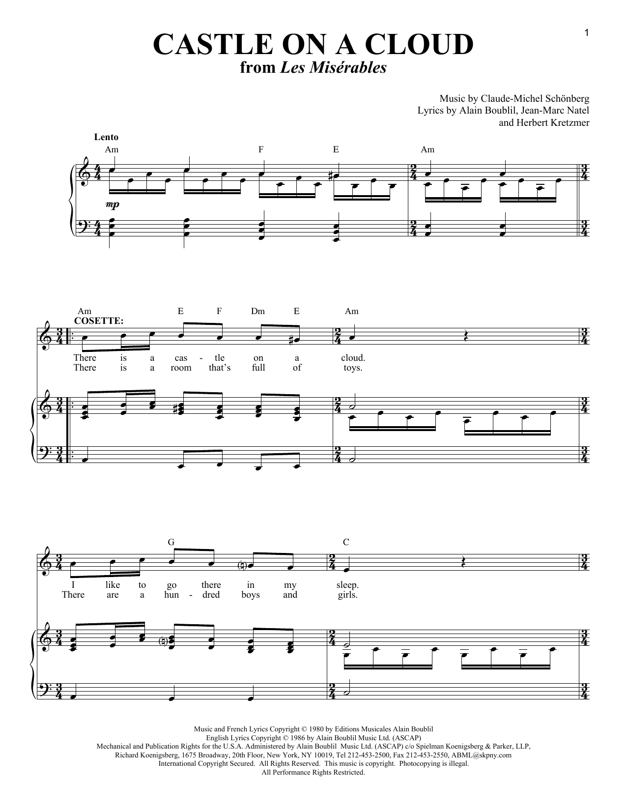 Download Boublil and Schonberg Castle On A Cloud Sheet Music