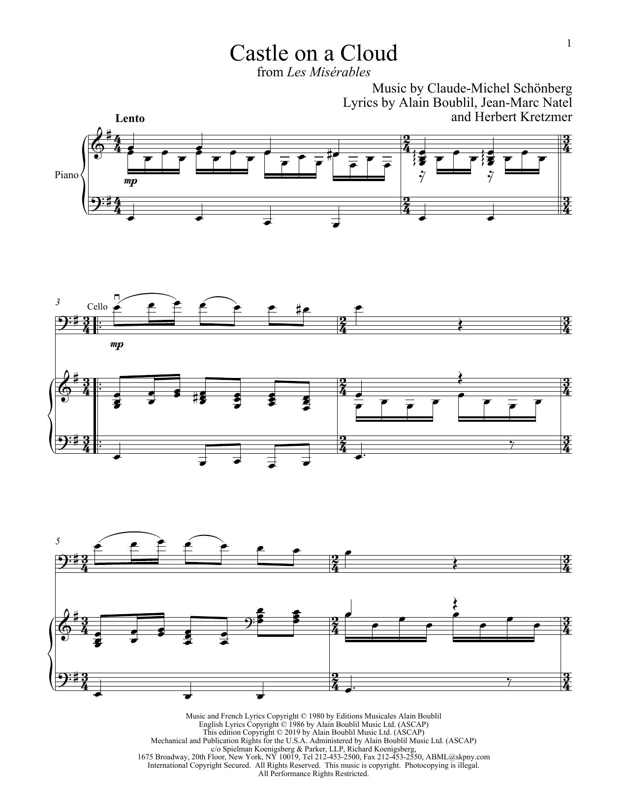 Download Boublil and Schonberg Castle On A Cloud (from Les Miserables) Sheet Music