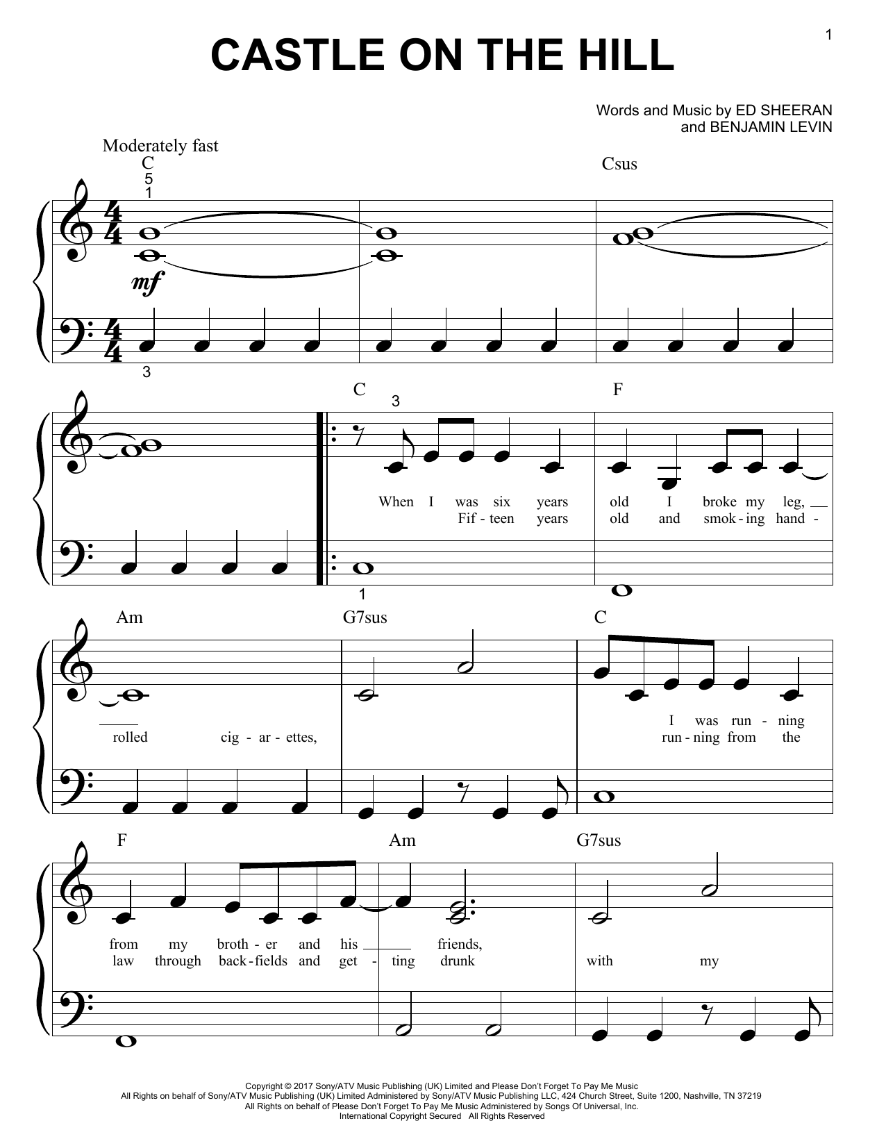 Download Ed Sheeran Castle On The Hill Sheet Music