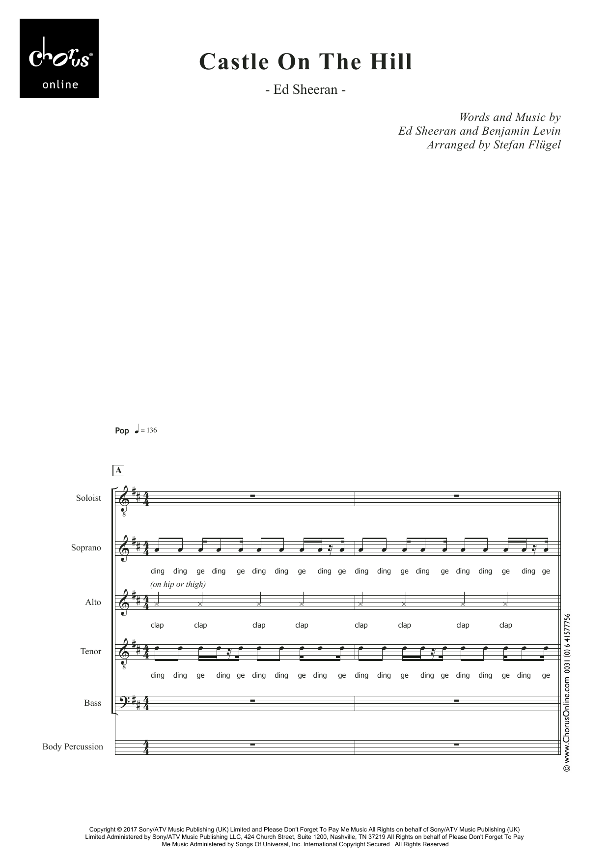 Ed Sheeran Castle On the Hill (arr. Stefan Flügel) sheet music notes printable PDF score