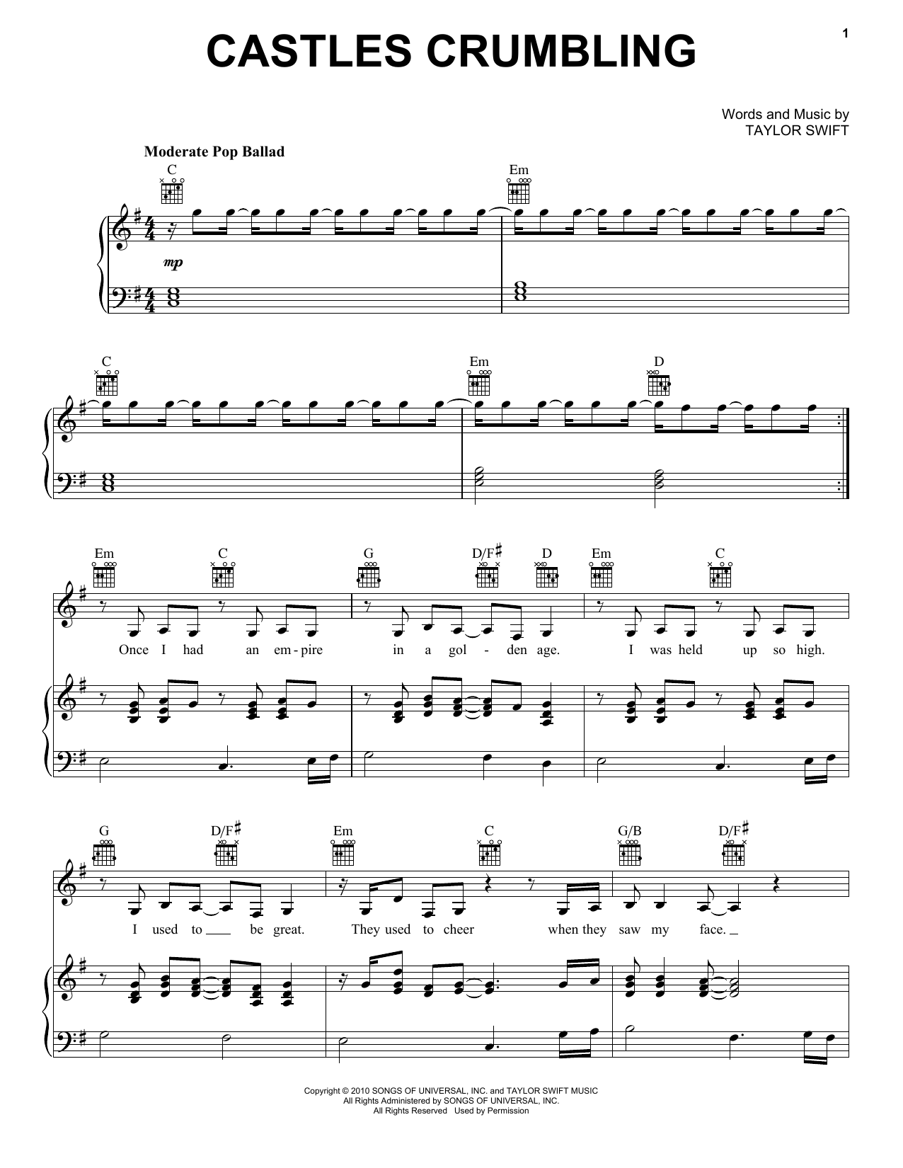Download Taylor Swift Castles Crumbling (feat. Hayley William Sheet Music