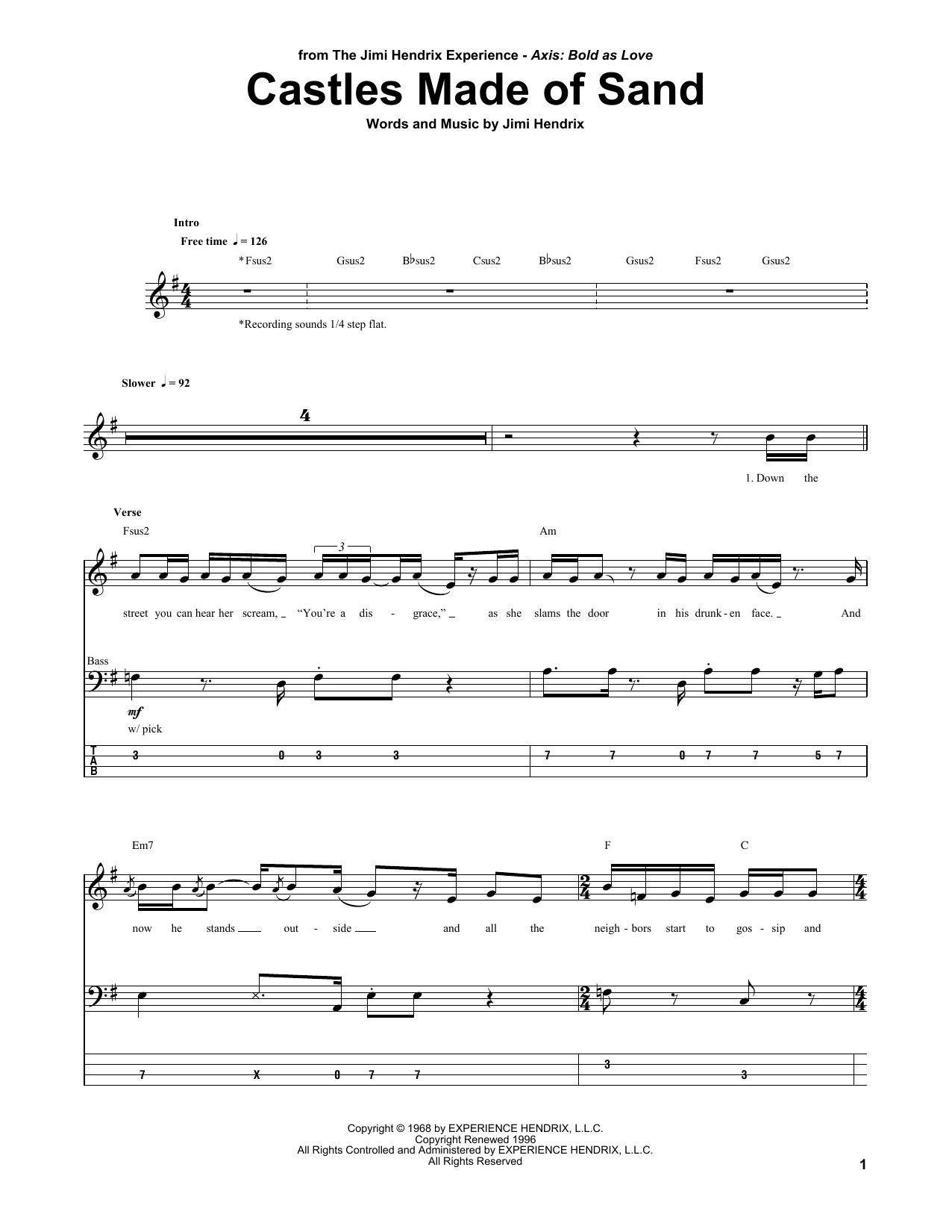 Download Jimi Hendrix Castles Made Of Sand Sheet Music