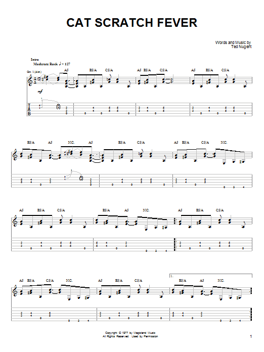 Ted Nugent Cat Scratch Fever sheet music notes printable PDF score