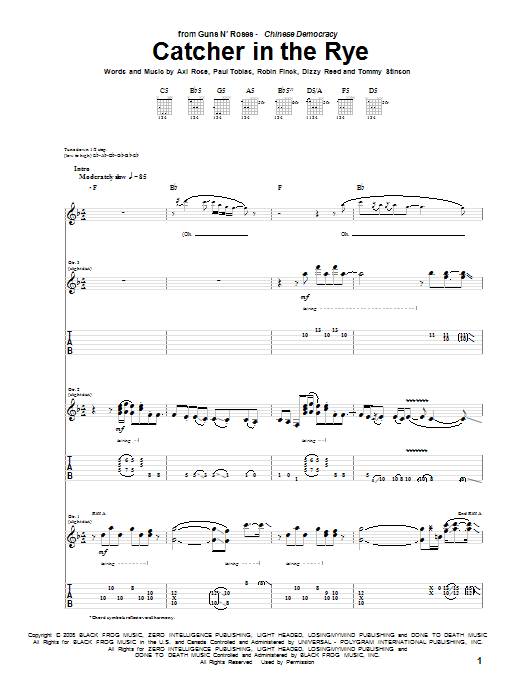Download Guns N' Roses Catcher In The Rye Sheet Music