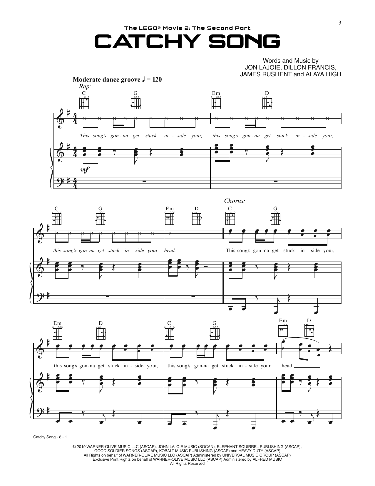 Download Dillon Francis Catchy Song (from The Lego Movie 2) (fe Sheet Music
