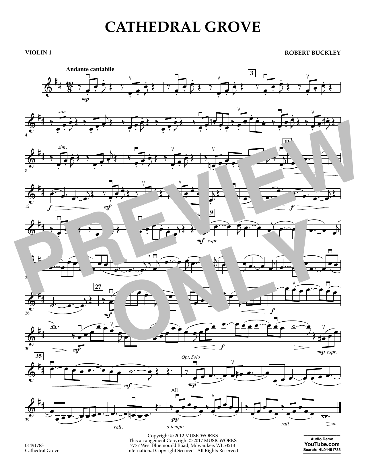Download Robert Buckley Cathedral Grove - Violin 1 Sheet Music