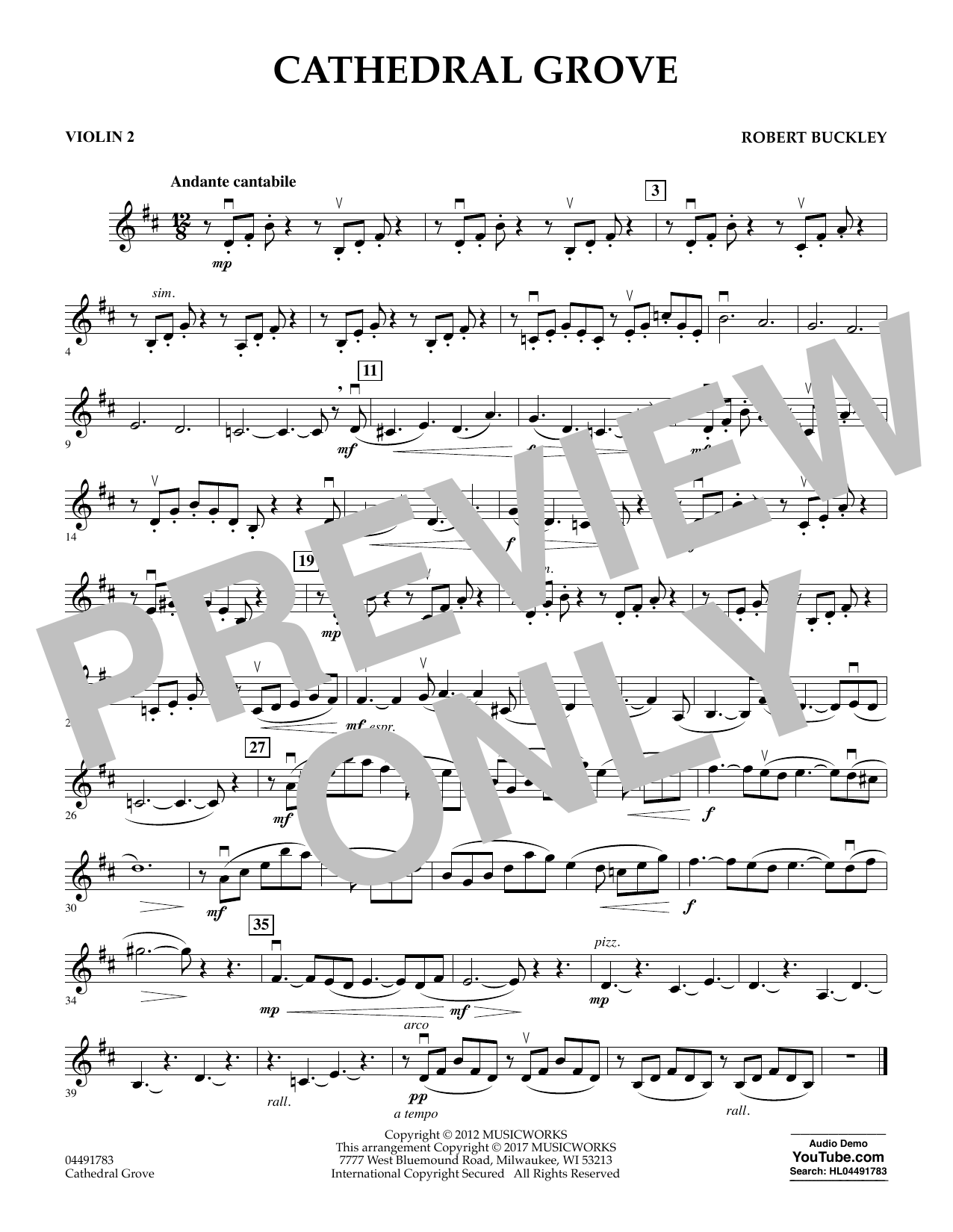 Download Robert Buckley Cathedral Grove - Violin 2 Sheet Music