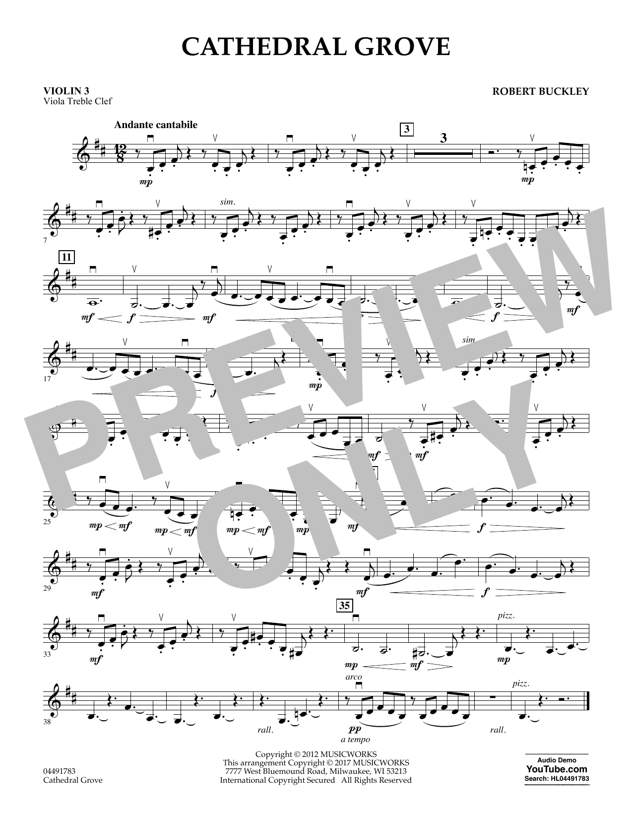 Download Robert Buckley Cathedral Grove - Violin 3 (Viola Trebl Sheet Music