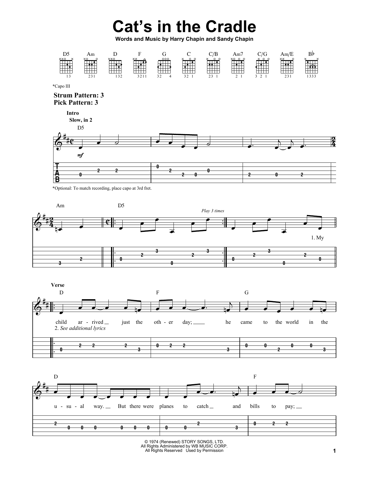 Download Harry Chapin Cat's In The Cradle Sheet Music