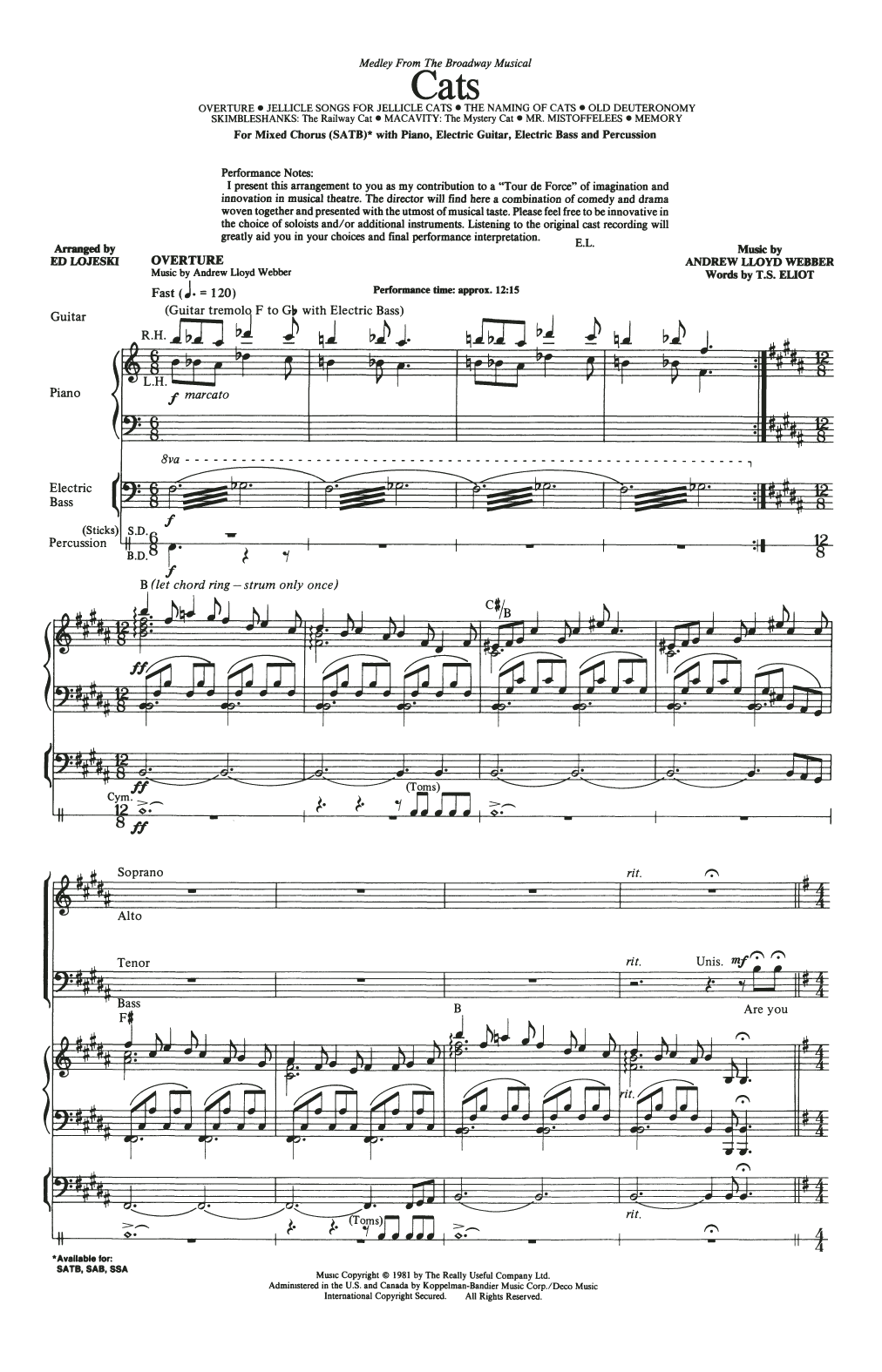 Download Andrew Lloyd Webber Cats (Medley) (arr. Ed Lojeski) Sheet Music