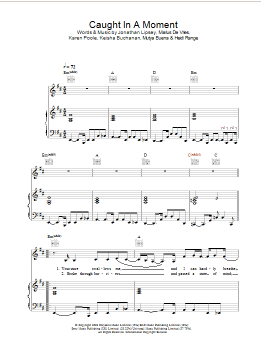 Download Sugababes Caught In A Moment Sheet Music