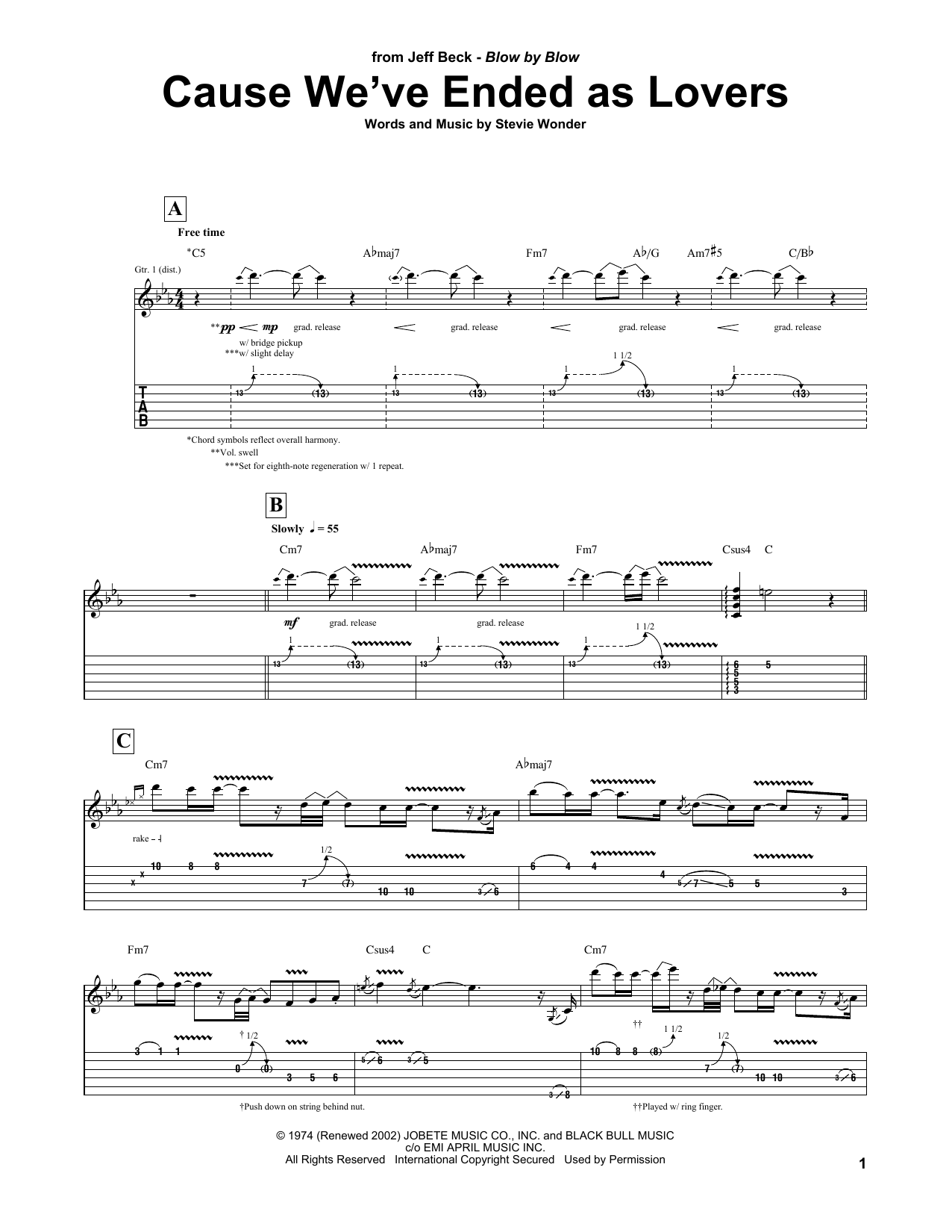 Download Jeff Beck Cause We've Ended As Lovers Sheet Music