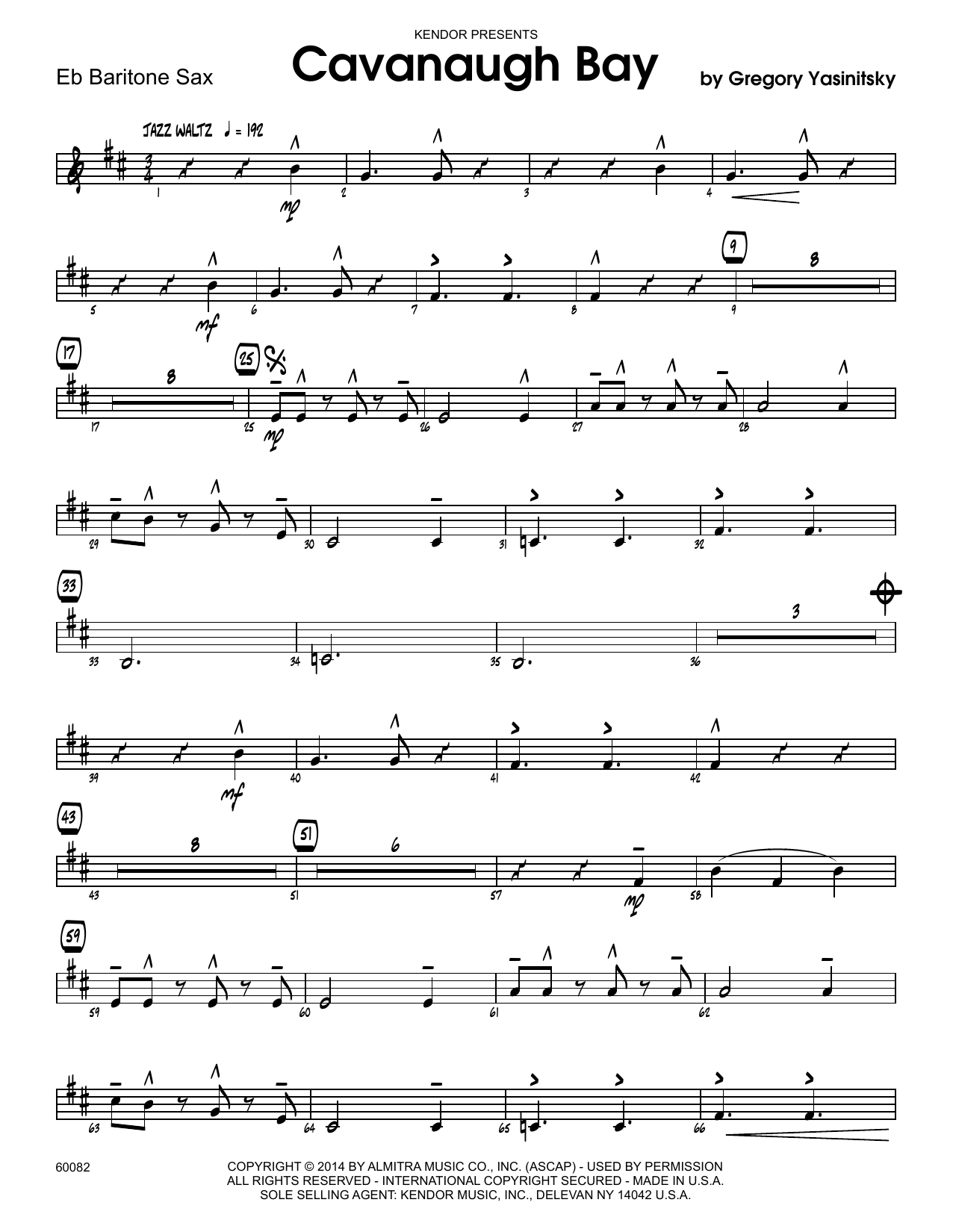Download Gregory Yasinitsky Cavanaugh Bay - Eb Baritone Saxophone Sheet Music