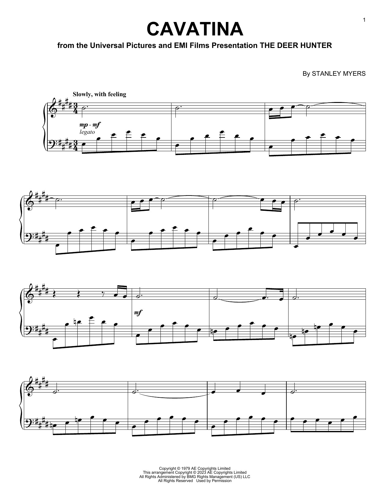 Download Stanley Myers Cavatina (from The Deer Hunter) Sheet Music
